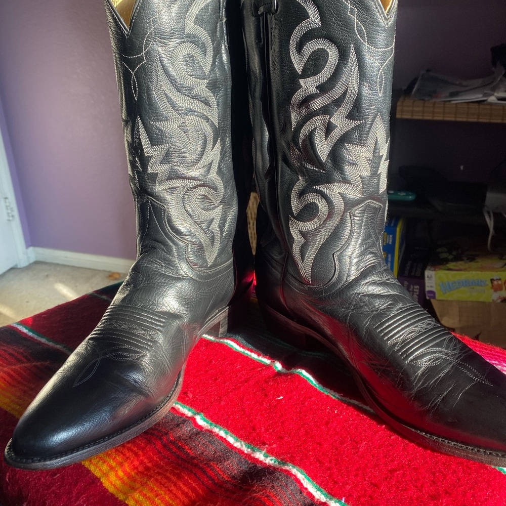 Black Leather Dan Post Cowboy  Boots